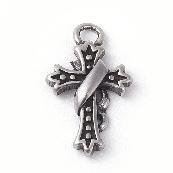316 Surgical Stainless Steel Pendants, Cross, Antique Silver, 10.5x17.5x3mm, Hole: 2.2mm