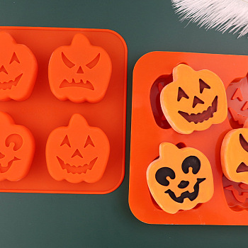 Halloween Theme Pumpkin Cake Decoration Food Grade Silicone Molds, Fondant Molds, for Chocolate, Candy, UV Resin & Epoxy Resin Craft Making, Dark Orange, 165x165x24mm, Inner Diameter: 65x59mm