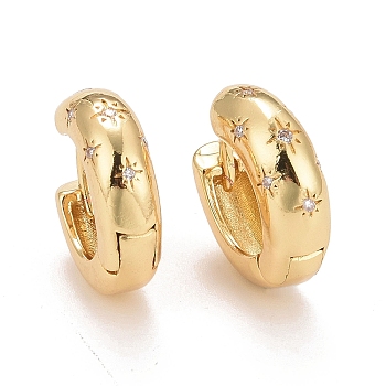 Clear Cubic Zirconia Star Hoop Earrings, Brass Earrings for Women, Cadmium Free & Nickel Free & Lead Free, Clear, Real 18K Gold Plated, 15.5x4.5mm, Pin: 1mm