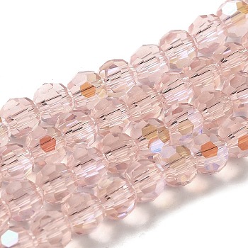 Electroplate Transparent Glass Beads Strands, Faceted, Round, Rainbow Plated, Pink, 6mm, Hole: 1mm, about 98~100pcs/strand, 20.39~20.59 inch(51.8~52.3cm)