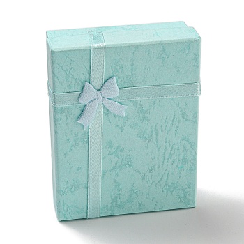 Cardboard Paper Necklace Boxes, Necklace Gift Case with Sponge Inside and Bowknot, Rectangle, Cyan, 9.15x7.15x3cm