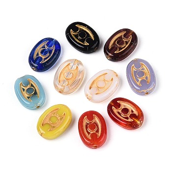 Mixed Styles Glass Beads, Oval, Golden Metal Enlaced, Mixed Color, 13.5~14x9.5~10x3.5~4mm, Hole: 1~1.2mm
