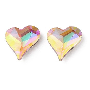 Glass Rhinestone Cabochons, Flat Back & Back Plated, Faceted, Heart, Heliotrope, 17x16x6mm