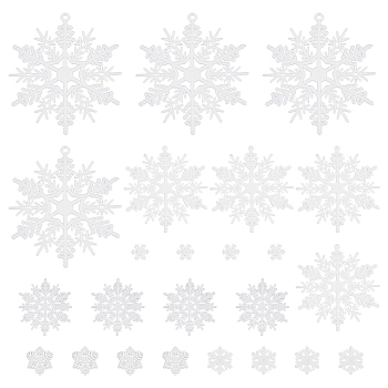 Christmas Plastic Snowflake Pendant & Cabochons Making Findings Kits, White, 16.5~105x14.5~97x1.2~2.5mm, Hole: 2.5~3mm