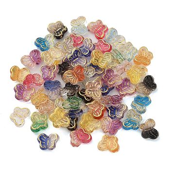 Transparent Resin Cabochons, Golden Metal Enlaced, Butterfly, Mixed Color, 6x8x2.5mm