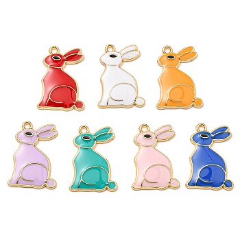 Alloy Pendants, with Enamel, Golden, Cadmium Free & Nickel Free & Lead Free, Rabbit Charms, Mixed Color, 25x17.5x2.5mm, Hole: 1.6mm