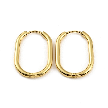 Ion Plating(IP) 304 Stainless Steel Oval Hoop Earrings, Real 18K Gold Plated, 27x19.5x3mm, Pin: 1mm