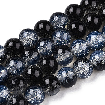 Transparent Crackle Baking Painted Glass Beads Strands, Imitation Opalite, Round, Black, 6x5mm, Hole: 1.2mm, about 147pcs/strand, 31.10 inch(79cm)