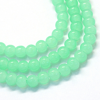 Baking Painted Imitation Jade Glass Round Bead Strands, Light Green, 4.5~5mm, Hole: 1mm, about 210pcs/strand, 31.4 inch
