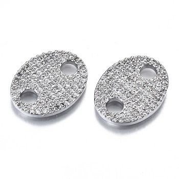 Brass Micro Pave Clear Cubic Zirconia Links Connectors, Cadmium Free & Nickel Free & Lead Free, Oval, Real Platinum Plated, 20x15.5x2mm, Hole: 3.5mm