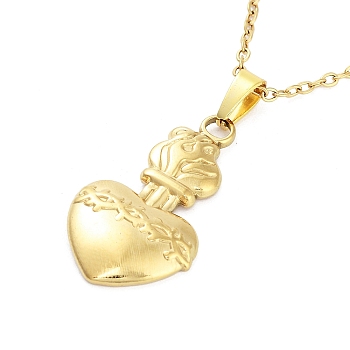 Sacred Heart 304 Stainless Steel Pendant Necklaces, Cable Chains Necklaces for Women, Real 18K Gold Plated, 15.75 inch(40cm), pendant: 27.5x15.5mm