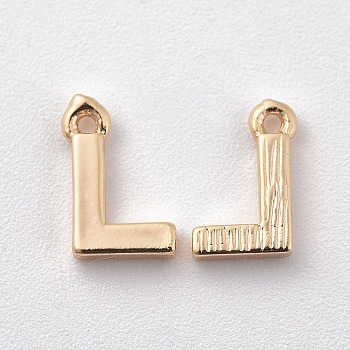 Brass Charms, Letter, Nickel Free, Real 18K Gold Plated, Letter.L, 8.5x5.5x1.5mm, Hole: 0.8mm