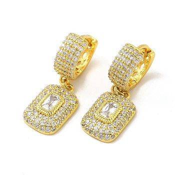 Rack Plating Brass Micro Pave Cubic Zirconia Hoop Earring for Women, Long-Lasting Plated, Cadmium Free & Lead Free, Rectangle, Real 18K Gold Plated, 32mm, Pin: 1.4mm