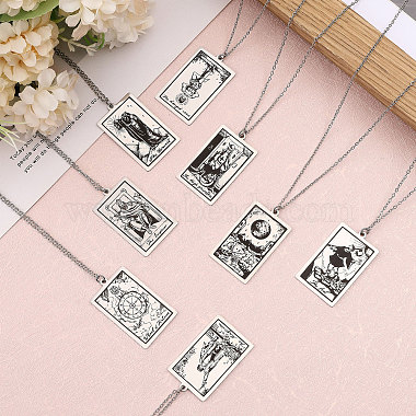 8Pcs 8 Style 201 Stainless Steel Tarot Card Pendant Necklace with 304 Stainless Steel Chains(NJEW-AB00023)-4