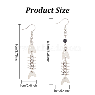 ANATTASOUL 2 Pairs 2 Style Alloy Fishbone Long Dangle Eararings for Women(EJEW-AN0002-53)-2