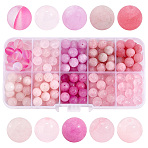 180pcs 10 Styles Natural & Synthetic Mixed Gemstone Beads, Mixed Dyed and Undyed, Round, Pink, 8~9mm, Hole: 1mm, 18pcs/style(G-PH0002-24)