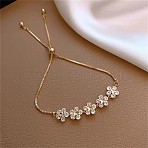 Alloy with Glass Rhinestone Slider Bracelets, Floral Link Bracelets for Women, Golden, 6-1/4 inch(16cm)(WG9EBEA-03)