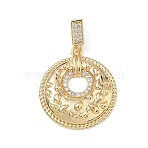 Brass Micro Pave Clear Cubic Zirconia Pendants, Round Ring with Texture Charms, Golden, 32mm, Pendant: 24.5x22x4mm, Hole: 5x2.7mm(KK-F939-04C-G)