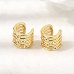 Brass Micro Pave Clear Cubic Zirconia Cuff Earrings, Cadmium Free & Lead Free, Long-Lasting Plated, Rack Plating, Multilayer C-Shaped, Real 18K Gold Plated, 12.5x13x11.5mm(EJEW-C186-15G)