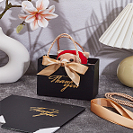 4Pcs Rectangle Paper Wrapping Handle Bags with Ribbon, Hot Stamping Thank You Gift Bag for Wedding Party Supplies, Black, Finished Product: 14x12x6cm(CARB-LP0001-46)