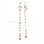 Brass Chain Extender, with Curb Chains and Heart Charms & Lobster Claw Clasps, Nickel Free, Real 18K Gold Plated, 70~75mm, Clasp: 12x7x2.5mm(X-KK-S356-574A-NF)