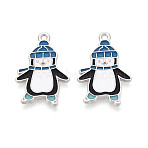 Rack Plating Alloy Enamel Penguin Pendants, Cadmium Free & Nickel Free & Lead Free, Platinum, White, 25x16.5x1mm, Hole: 1.5mm(ENAM-T024-68A-P)