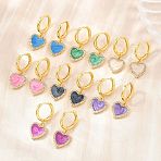 Brass Micro Pave Cubic Zirconia Hoop Dangle Earrings, Heart, with Enamel, Lead Free & Cadmium Free, Rack Plating, Long-Lasting Plated, Real 18K Gold Plated, Mixed Color, 28x12mm(KK-CBA8324-16G)