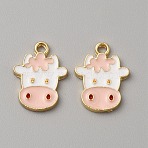 10Pcs Alloy Enamel Pendants, Golden, Cow Charm, Pink, 19x14x2mm, Hole: 2mm(ENAM-WH0056-17A)