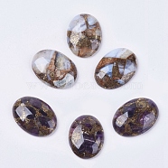 Natural Gemstone Cabochons, with Gold Line, Oval, Dyed, Mixed Color, 30x22x6~6.5mm(G-I188-03B)