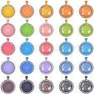 DIY Pendant Makings, with Alloy Crystal Rhinestone Pendant Cabochon Settings, Transparent Glass Cabochons, Flat Round, Mixed Color, Tray: 25mm, 43x34x3mm, Hole: 4.5x6.5mm, 20pcs/set(DIY-NB0003-59)