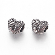 304 Stainless Steel European Beads, Large Hole Beads, Heart with Wing, Antique Silver, 10x11.5x7.5mm, Hole: 4.5mm(STAS-F195-130AS)