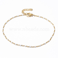 304 Stainless Steel Cable Chain Anklets, with Enamel Links, Golden, White, 9 inch(23cm), 1.5~2mm(X-AJEW-H010-01E)