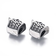 304 Stainless Steel European Beads, Large Hole Beads, Antique Silver, 10x12x8mm, Hole: 5mm(STAS-I120-92AS)