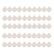 Golden Plated Alloy Charms, with Enamel, Enamelled Sequins, Flat Round, White, Letter.T, 14x12x2mm, Hole: 1.5mm, 50pcs/Box(ENAM-SZ0001-25A-T)