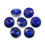 Pointed Back Glass Rhinestone Cabochons, Back Plated, Faceted, Flat Round, Royal Blue, 8x3.5mm(RGLA-T029-8mm-11)