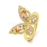 Butterfly Brass Micro Pave Cubic Zirconia Adjustable Rings for Women, Real 18K Gold Plated, Colorful, Inner Diameter: 18mm(RJEW-U003-27A-G)