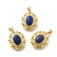 Natural Lapis Lazuli Dyed Pendants, Rack Plating Golden Tone Brass Oval Charms, Long-Lasting Plated, 18x14x6mm, Hole: 3.5x3mm(G-K381-01G-08)