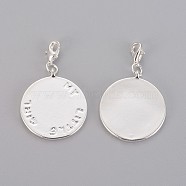 Brass Pendants, Flat Round, Silver Color Plated, Size: about 24mm wide, 39mm long, 2mm thick, hole: 3mm(KK-N655-S)