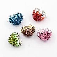 Polymer Clay Rhinestone Beads, Grade A, Heart, Mixed Color, 13x15x11mm, Hole: 1mm(RB-A049-M)