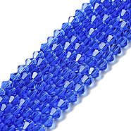 Blue Glass Bicone Beads Strands, Faceted, 6x6mm, Hole: 1.2mm, about 47~48pcs/strand, 10.24 inch~10.43 inch(26~26.5cm)(X-GLAA-S026-6mm-02)