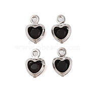 Heart Rack Plating Brass Glass Pendants, Cadmium Free & Lead Free, Long-Lasting Plated, Platinum, Black, 7.5x5x2mm, Hole: 1mm(KK-S385-01P-01)