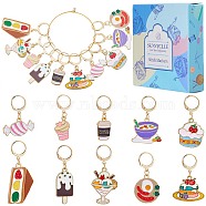 Food Theme Alloy Enamel Pendant Locking Stitch Markers, 304 Stainless Steel Leverback Hoop Stitch Marker, Mixed Shapes, Mixed Color, 3~4.6cm, 10 style, 2pcs/style, 20pcs/box(HJEW-SC00018)