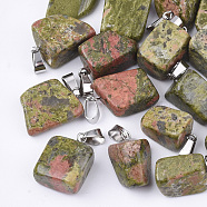 Natural Unakite Pendants, with Stainless Steel Snap On Bails, Nuggets, 15~35x10~20x5~15mm, Hole: 3x7.5mm(G-Q996-23)
