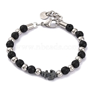 Natural Lava Rock & Synthetic Magnetic Hematite Anchor Beaded Bracelet, 8-1/2 inch(21.5cm)(BJEW-P339-01P-06)