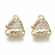 Brass Micro Pave Clear Cubic Zirconia Charms, Nickel Free, Christmas Hat, Real 18K Gold Plated, 9.5x8x2.5mm, Hole: 1mm(X-KK-S348-528-NF)