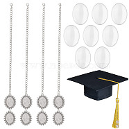 SUNNYCLUE Alloy Graduation Cap Brim Chains Tassel Photo Charms, with Glass Cabochons, Oval, Antique Silver, 297x5mm, Tray: 25x18mm, 4 sets/box(DIY-SC0020-63)