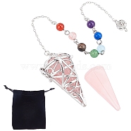 SUNNYCLUE Natural Rose Quartz Cone Dowsing Pendulums, with Platinum Brass Findings, 10-1/2 inch(26.67cm), 1pc/bag(G-SC0002-22D)