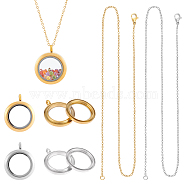 DIY Blank Flat Round 304 Stainless Steel Locket Pendant Necklace Making Kit, Golden & Stainless Steel Color, Pendants: 30.5x25x8mm, Hole: 3.6mm(DIY-UN0056-18)