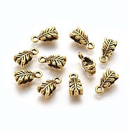 Tibetan Style Alloy Pendant Bails, Lead Free & Cadmium Free & Nickel Free, Leaf, Antique Golden, 14mm long, 6.5mm wide, 4.5mm thick, Hole: 2mm(X-GLF11056Y-NF)