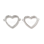 Brass Micro Pave Clear Cubic Zirconia Connector Charms, Heart Links, Platinum, 18x24x2.5mm, Hole: 1.2mm(KK-E068-VB373)